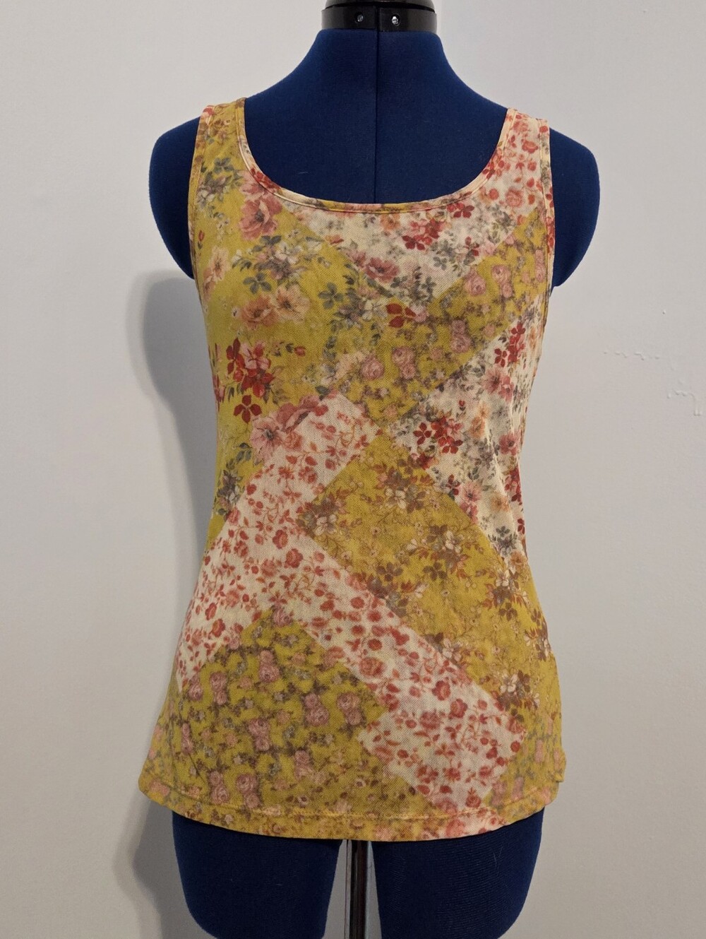 Y2K Green Floral Micro Mesh Tank Top Size M